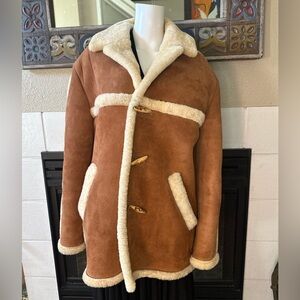 Brown Shearling Coat with Cream Trim Matterhorn VTG  42”